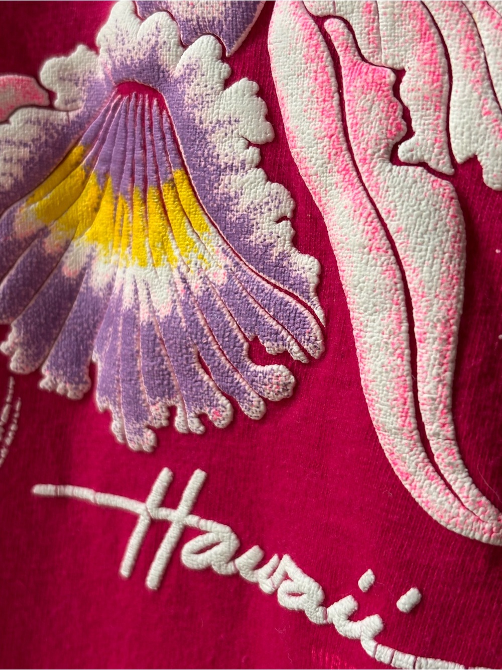 Vintage Hawaii Tee Shirt Hot Pink with Puffy Flower Size XL - Picture 3 of 6